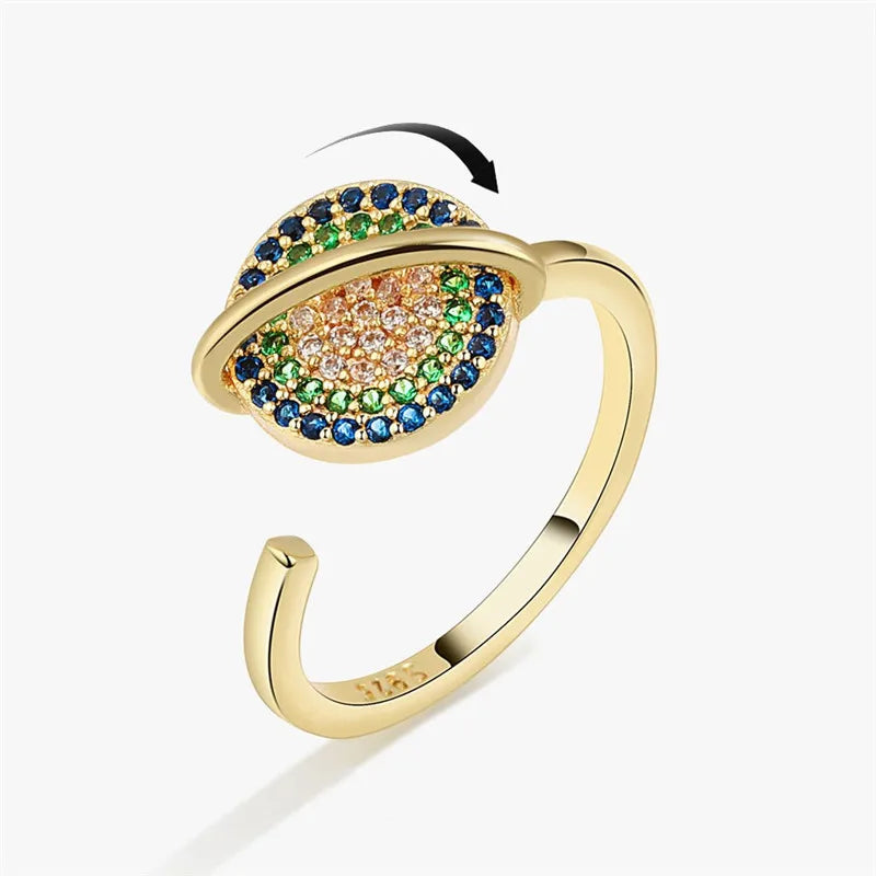 luckacco ethnic mandala flower finger rings for women girls rotating rose sun planet anxiety knuckle ring anti stress jewelry