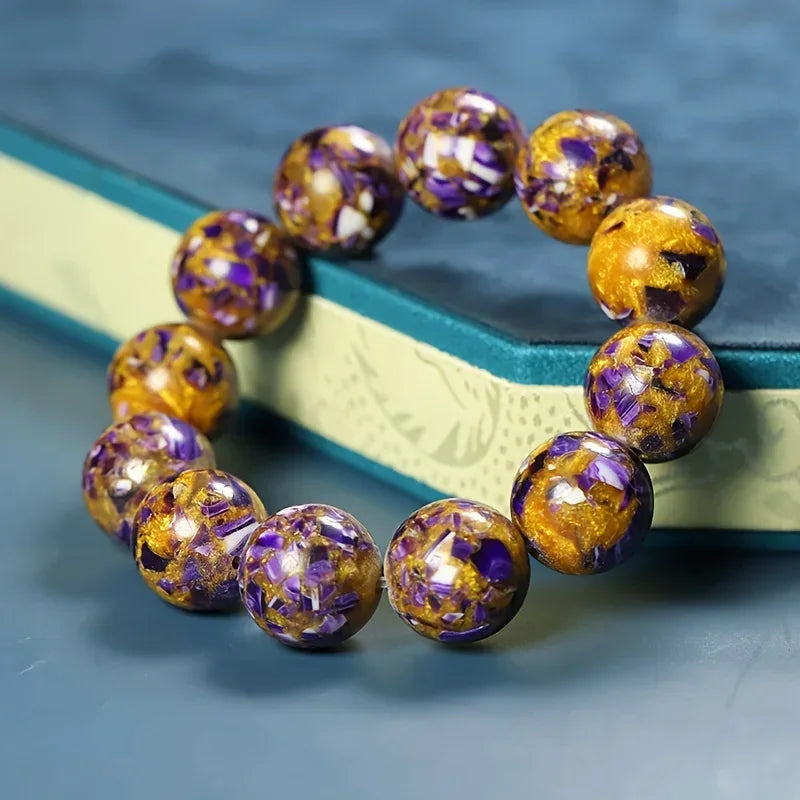luckacco elegant magic amber resin bead bracelet, unisex fashion jewelry