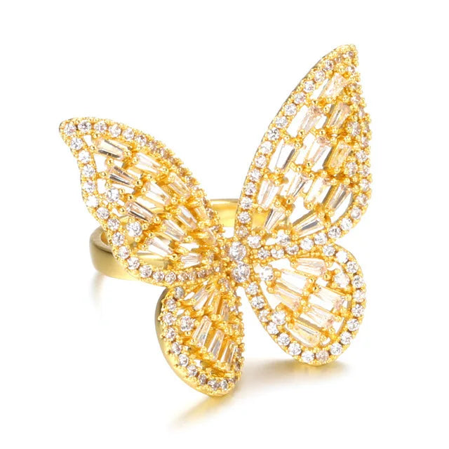 luckacco women's copper set zircon butterfly ring european and american style luxury bubble cocktail party ring bride jewelry accessories