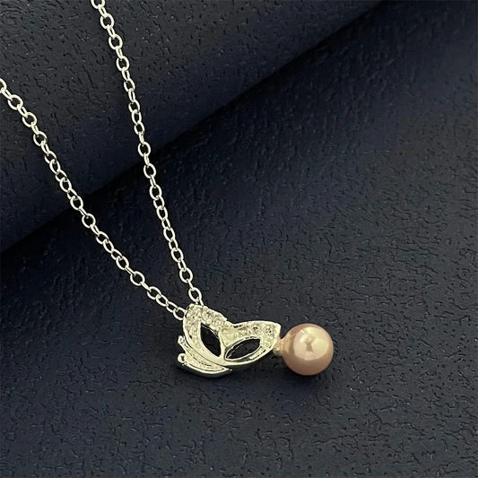 Luckacco Exquisite 925 silver jewelry, butterfly pearl pendant with diamonds and a thin chain, elegant style