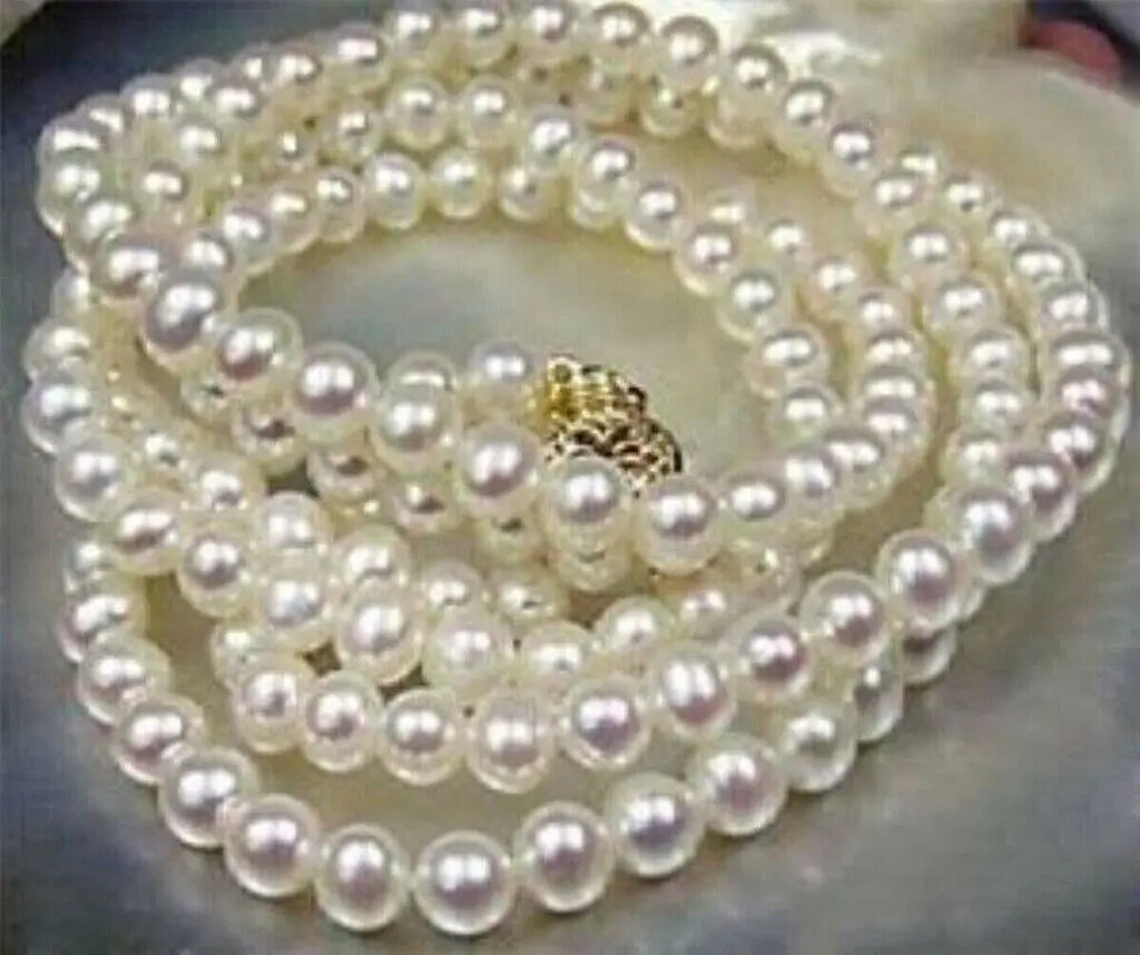 Natural 6-7/7-8/8-9/9-10mm White Akoya Freshwater Cultured Pearl Bead Necklace 16-50" Long