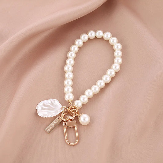 Luckacco picks Cute Pearl Keychain for Women Girls Shiny Pearl Bead Shell Phone Bag Backpack Charm Accessory Car Key Key Chain Pendant