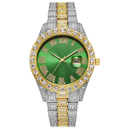 Luckacco Personalized Hip Hop Watch with Shiny Rhinestones for Men, Luxury Clock, Band Length, Iced Steel Belt, 40mm Diameter Glass Dial