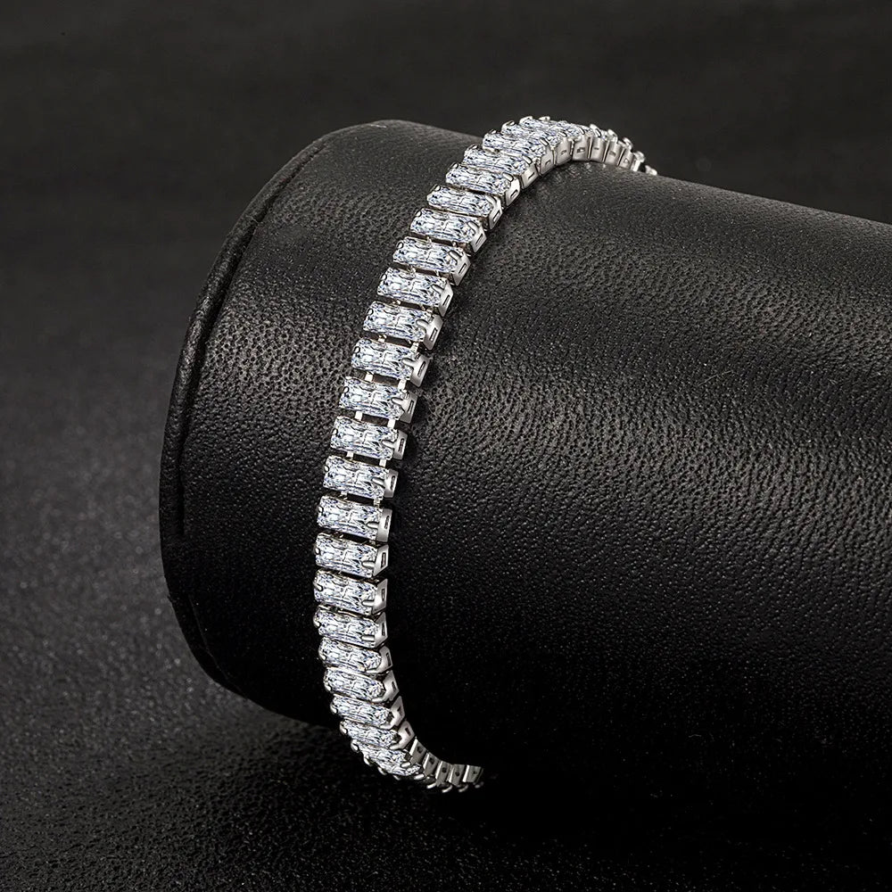 luckacco charms 925 sterling silver bracelet elegant zircon crystal fine jewelry for women girl engagement wedding party gift 18cm