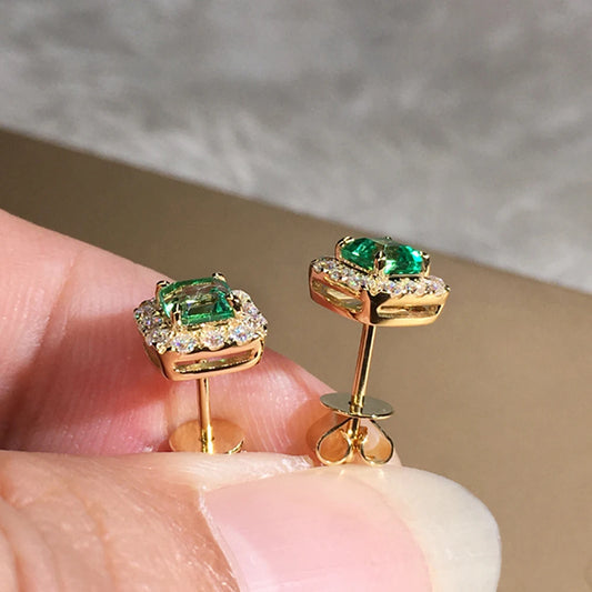 Luckacco daily picks Eternity Green CZ Stud Earrings for Women Gold Color Luxury Bride Wedding Earrings Elegant Ear Accessories Party Jewelry