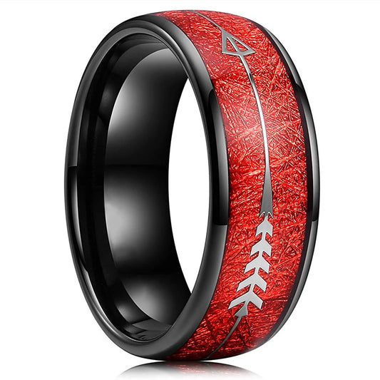 Luckacco Fashion 8mm Silver Color Stainless Steel Rings for Men Double Groove Meteorite Inlay Dome Men Finger Ring Wedding Band Jewelry
