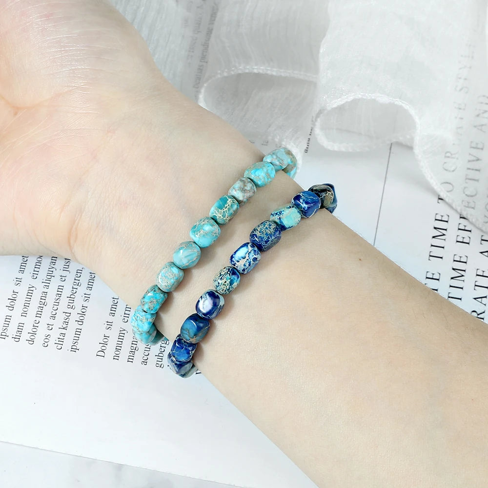 luckacco vintage emperor stone beaded bracelets natural stone charm elastic strand bracelet & bangle bohemian yoga jewelry for women men