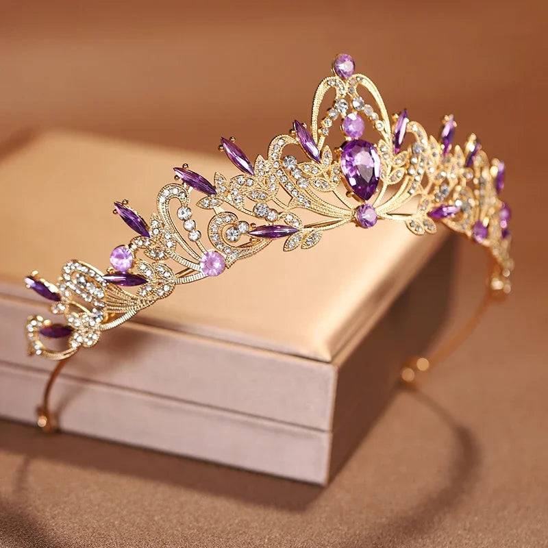 luckacco bridal headwear purple-colour women's grand party crown birthday tiaras