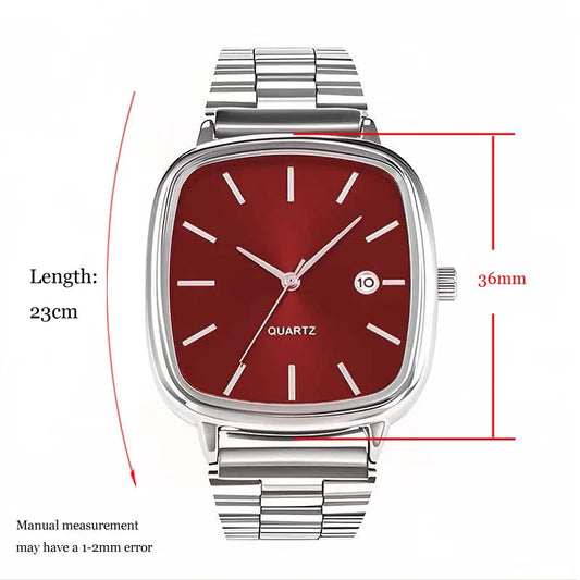 Luckacco Fashion Brand Men Watch Steel Strap Business Calendar Quartz Watches Luxury Wristwatches Gift  Big Dial Clock