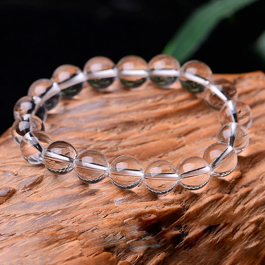 Luckacco Natural Rock Crystal Bead Bracelet Women Fashion Reiki White Clear Quartz Round Stone Strand Bangles Summer Jewelry Gift for Kid