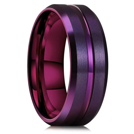 Luckacco Fashion Men 8mm Rose Gold Color Stainless Steel Rings Double Groove Pattern Promise Rings For Men Wedding Jewelry Accessories