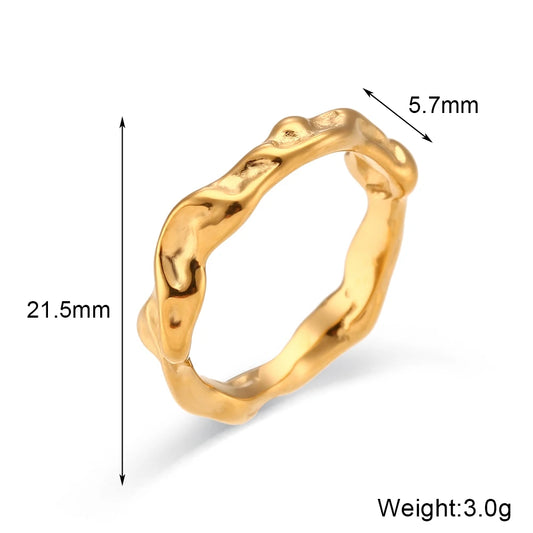 Luckacco Casting Irregular Water Wave Hammered Gold Plated Index Finger Rings For Woman Minimalist Basics Stainless Steel Rings Jewelry