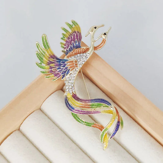 Luckacco Multicolor Crystal Phoenix Brooch Pin For Women Men Enamel Flying Beauty Bird Party Office Accessories Gifts