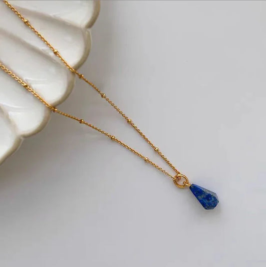 Luckacco Natural Stone Jewelry Women Beaded Necklace Stylish Collarbone Chain Natural Lapis Lazuli Necklace