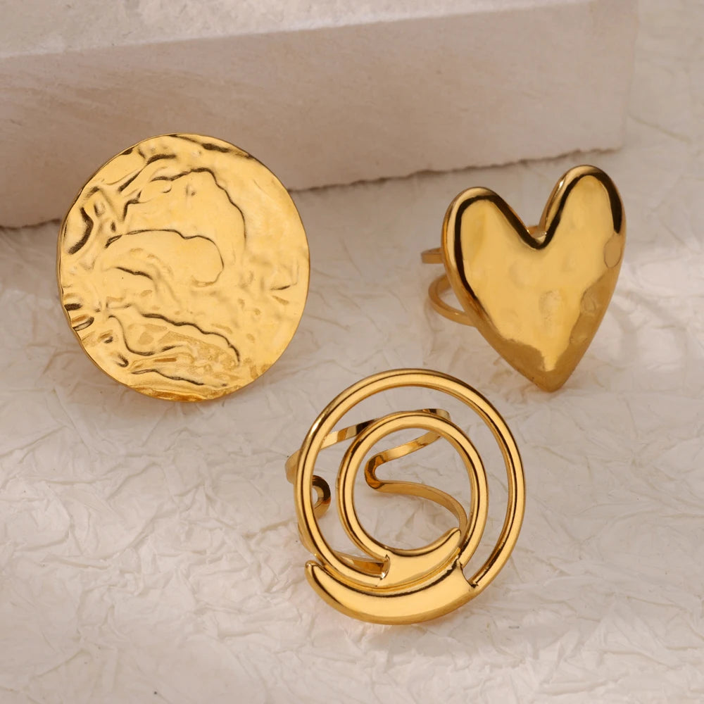 luckacco double heart rings for women gold color stainless steel open adjustable ring female fashion party wedding aesthetic jewelry gift