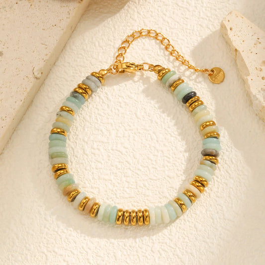 Luckacco Colorful Natural Stone Bead Bracelet for Women,Stainless Steel Chain Bracelets,Lucky Jewelry Gifts