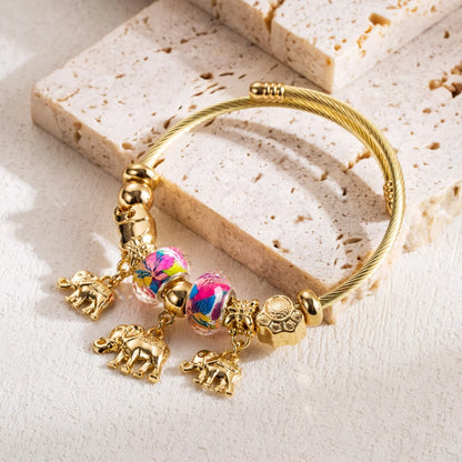 Luckacco Fashion Multi Element Stainless Steel Circle Panjiadora Beaded Love Bracelet Suitable for Women's Dating, Daily Holiday Gifts