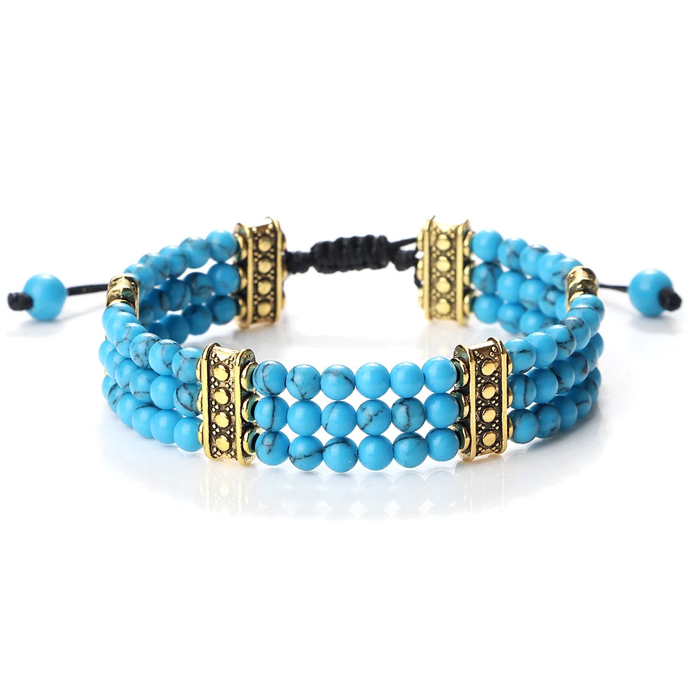luckacco natural stone beads bracelet 4mm malachite black lava yoga energy hot couple for women men jewelry braided rope knot bangle gift