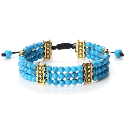 Luckacco Natural Stone Beads Bracelet 4mm Malachite Black Lava Yoga Energy Hot Couple For Women Men Jewelry Braided Rope Knot Bangle Gift