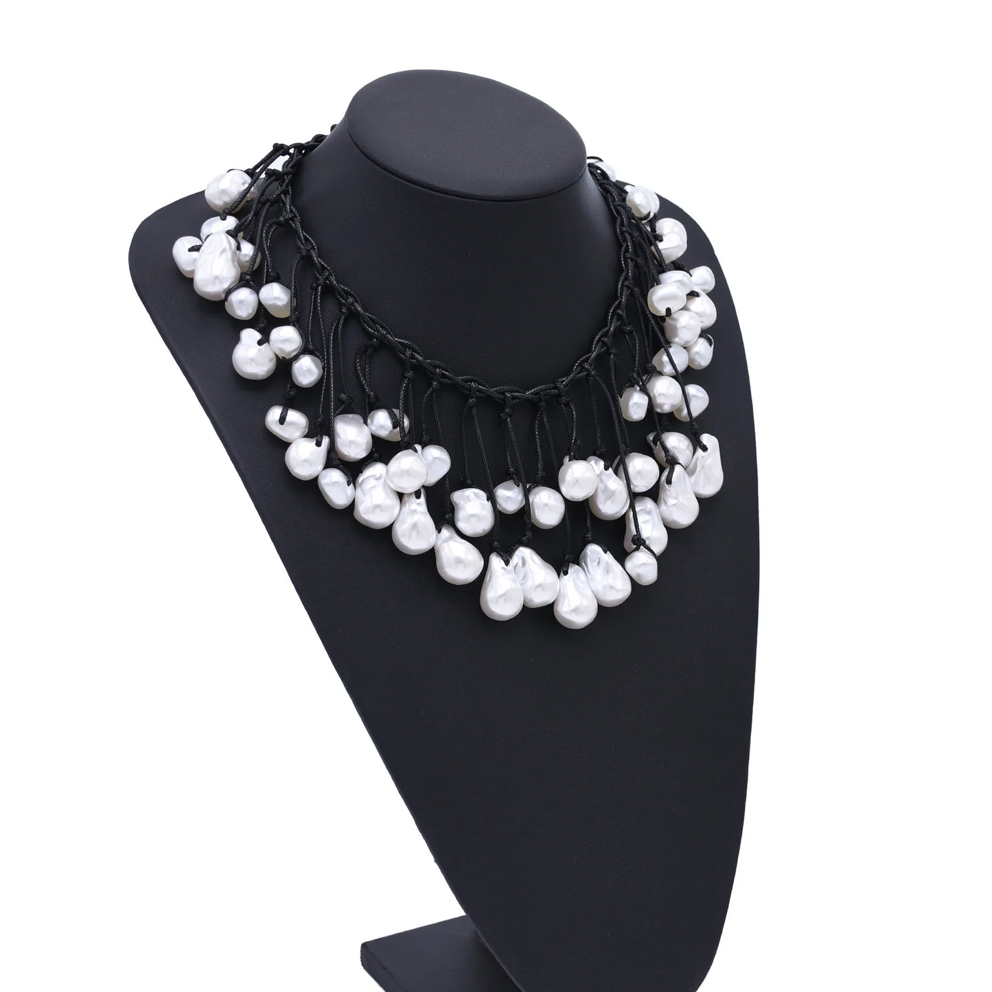 luckacco luxury weave imitation pearl baroque necklace for women fashionable long chain dress jewelry female elegant accessory gift