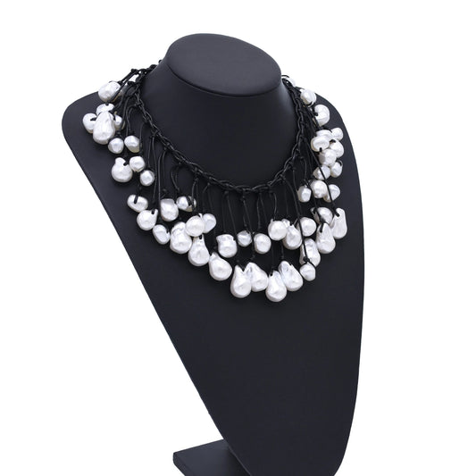 Luckacco Luxury Weave Imitation Pearl Baroque Necklace For Women Fashionable Long Chain Dress Jewelry Female Elegant Accessory Gift