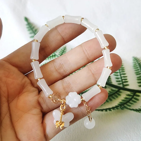 Luckacco DIY Oriental Ethnic Style Blessing Bracelet Step by Step, White as Jade Bracelet, High end Business Gift Versatile