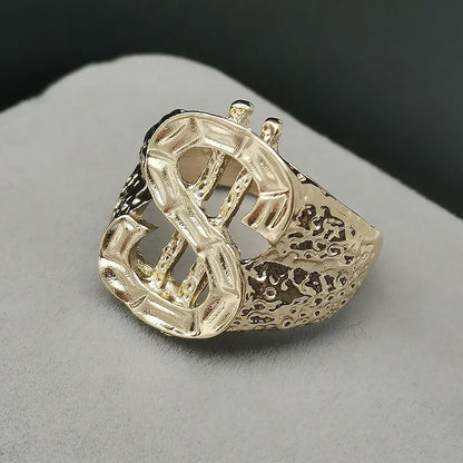 Luckacco New Luxury Golden Letter Ring Men Gold-plated Dollar US Ring Hip Hop Rock Party Accessory