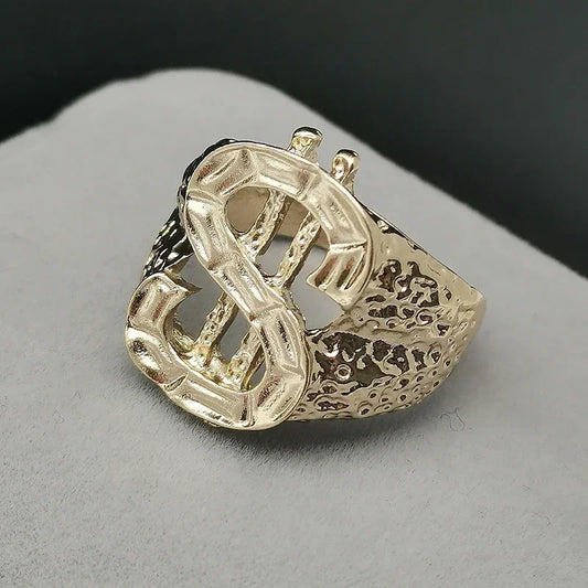 Luckacco New Luxury Golden Letter Ring Men Gold-plated Dollar US Ring Hip Hop Rock Party Accessory