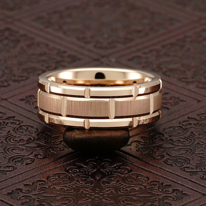 Luckacco Fashion Men 8mm Rose Gold Color Stainless Steel Rings Double Groove Pattern Promise Rings For Men Wedding Jewelry Accessories