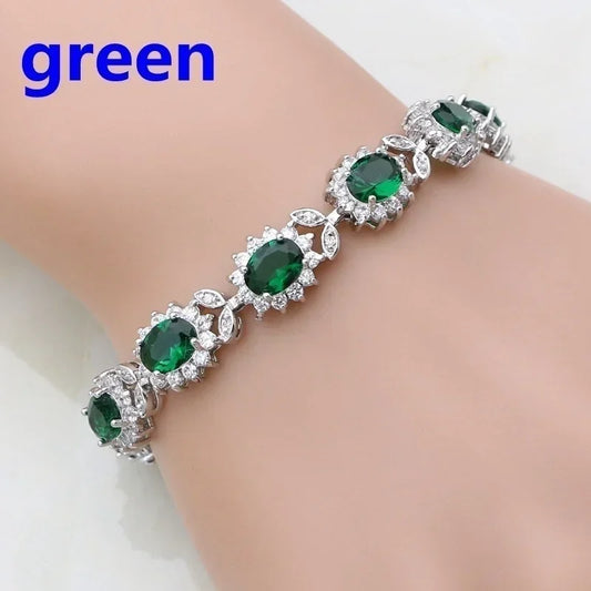 Luckacco Exquisite Shiny Tennis Ball Shape Crystal Zircon Bracelet for Women Fashion Evening Party Jewelry Girls Gift