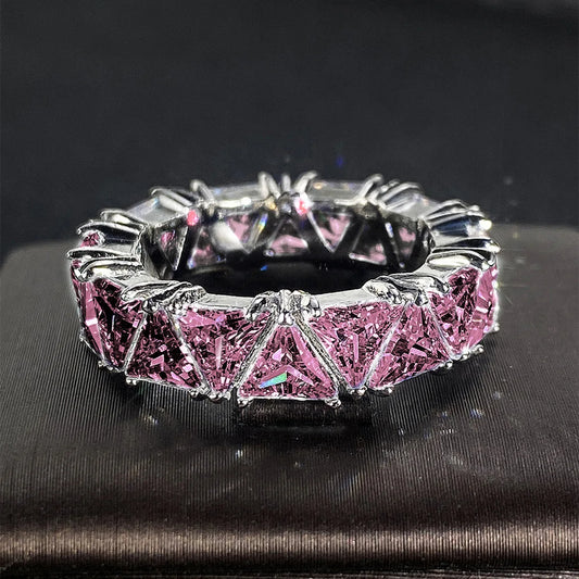 Luckacco Pink Cubic Zirconia Ring Suitable for Women's Engagement Wedding Luxury Accessories Sparkling Silver Fashion Jewelry
