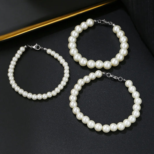 Luckacco Simple Anti-Pearl Bracelet For Men Trendy Stainless Steel Beads Women Bracelet Fashion Pearl Jewelry Party Accessories Gift