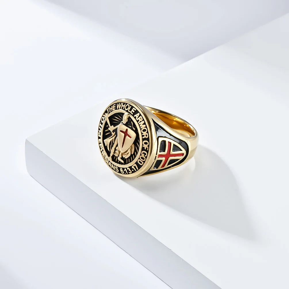 luckacco vintage exorcism saint benedict cspb cross ring men punk amulet christianity rings stainless steel jewelry gift