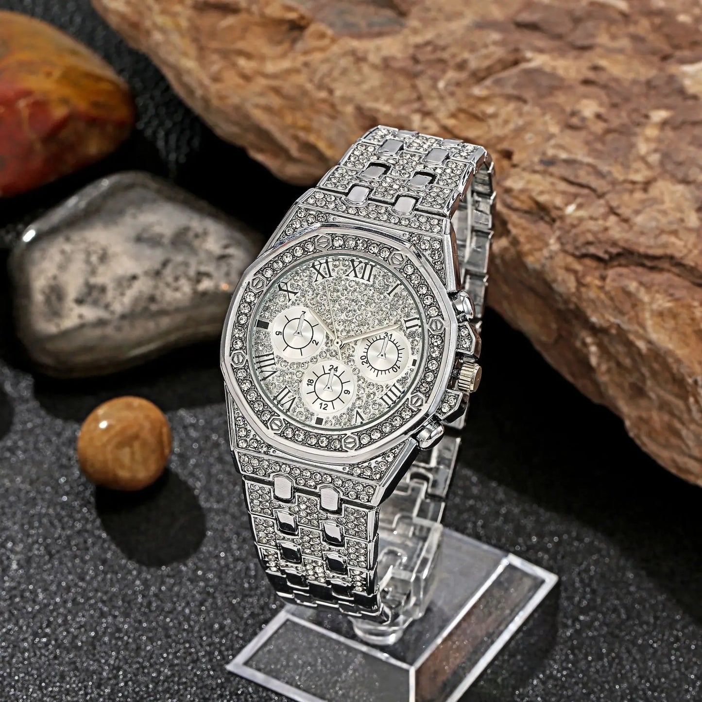 luckacco men's fashion business quartz watch full casual alloy steel band wristwatch
