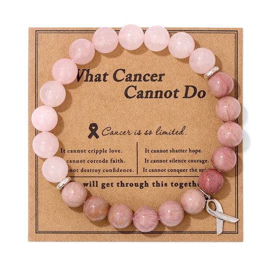 Luckacco Handmade Cat Eye Stone Bracelet Opal Quartz Pink Ribbon Beads Charm Bracelets for Women Breast Cancer Awareness Jewelry Gift