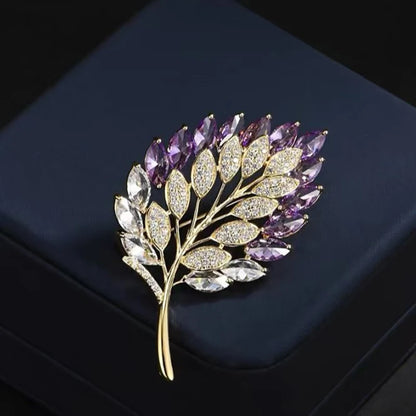 Luckacco Cute Romantic Colorful Leaf Brooches For Women Purple Crysal Plant Brooch Pin Female Party Birthday Dress Suit Badge Jewelry