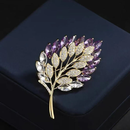 Luckacco Cute Romantic Colorful Leaf Brooches For Women Purple Crysal Plant Brooch Pin Female Party Birthday Dress Suit Badge Jewelry