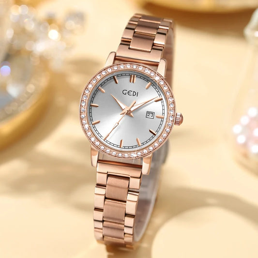Luckacco Light luxury stainless steel women's watch calendar waterproof high-end watch ladies quartz watch