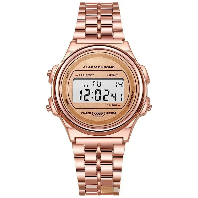 luckacco retro square electronic watches digital display women men watch rose gold silver luxury ladies wristwatches relojes para mujer