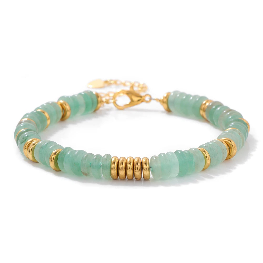 luckacco 2024 new lapis lazuli stone bracelet rondelle flat spacer bead bangle wristband party christmas jewelry gift for women friend