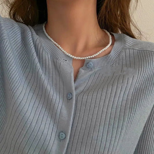 Luckacco Elegant Big White Imitation Pearl Beads Choker Clavicle Chain Necklace For Women Wedding Jewelry Collar New  Dropshippi