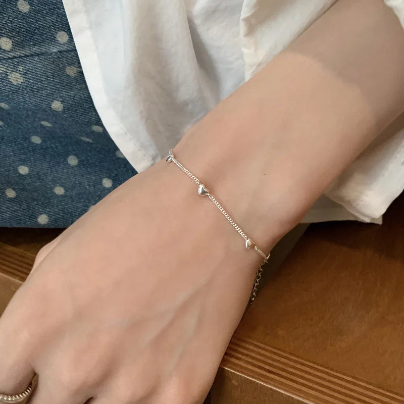 luckacco new 925 silver geometric bead punk peace of mind words irregular string bracelet for woman girl fashion jewelry gift dropship