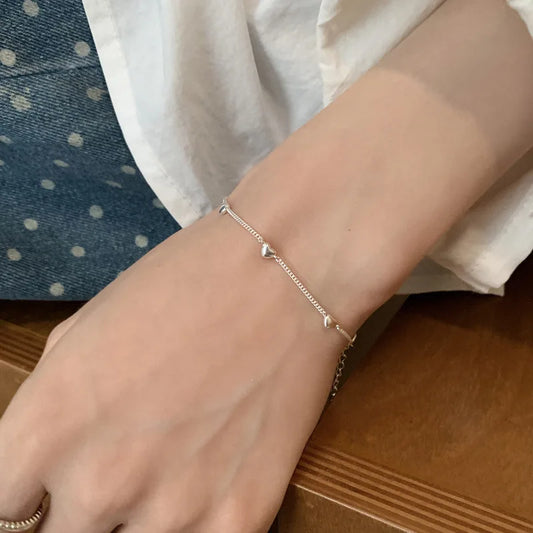 Luckacco New 925 Silver Geometric Bead Punk Peace of Mind Words Irregular String Bracelet For Woman Girl Fashion Jewelry Gift Dropship