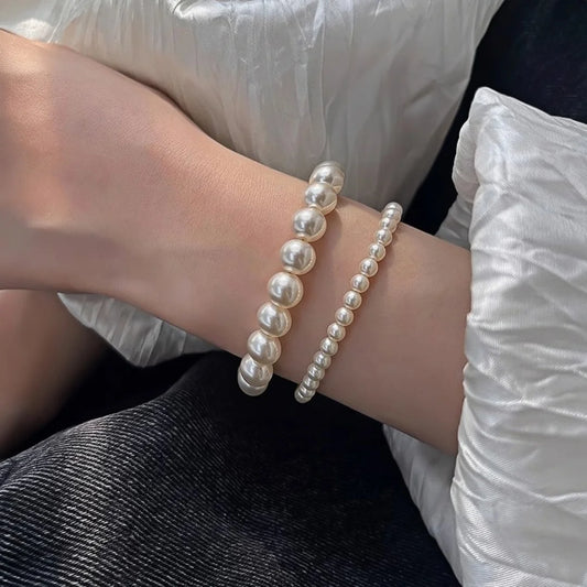 Luckacco Fashion Multi-layer Pearl Bracelet For Women French Vintage White Acrylic Bead Bulb Bracelet Trendy Party Jewelry Accessories