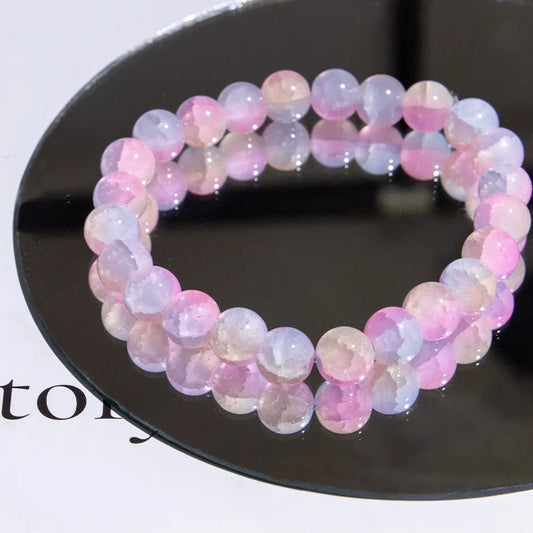 Luckacco Fashion Exquisite Ice Crack Gradient Forest Flower Pattern Beaded Glass Bracelet for Women High Beauty Elastic Bracelet Jewelry