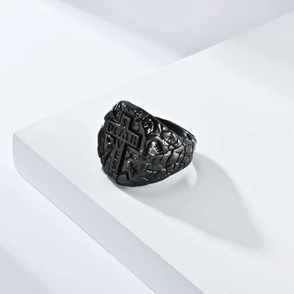 Luckacco Vintage Exorcism Saint Benedict Cspb Cross Ring Men Punk Amulet Christianity Rings Stainless Steel Jewelry Gift