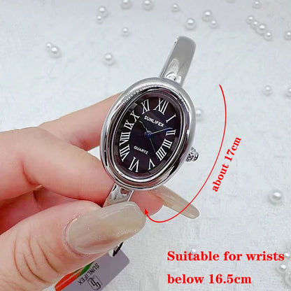 Luckacco Famous Brand Women Quartz Watch Fashion Luxury Gold Wristwatch Gift Ladies Rome Dial Bracelet Watch  Clock