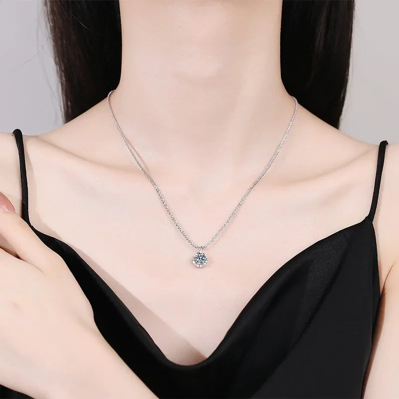 luckacco 1/2ct glassic sparkling round cut moissanite pendant for women test passed lab grown diamond 925 sterling silver elegant