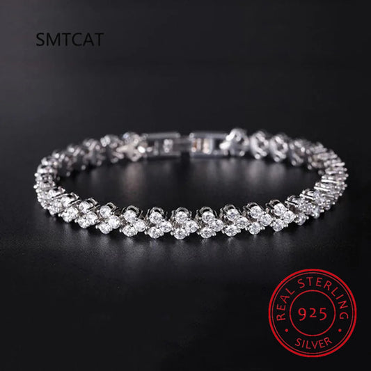 Luckacco 14K White Gold Roman Lab Moissanite Diamond Bracelet Engagement Wedding bangles Bracelets for women Bridal Jewelry
