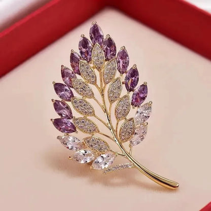 Luckacco Cute Romantic Colorful Leaf Brooches For Women Purple Crysal Plant Brooch Pin Female Party Birthday Dress Suit Badge Jewelry